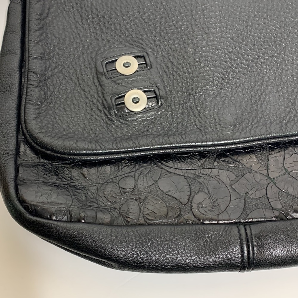 AnnRingness | Black Heavy Laptop Bag | Floral Engraved Multi Compartment Satchel